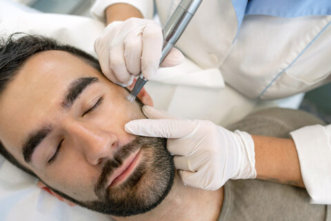 man getting facial treatment